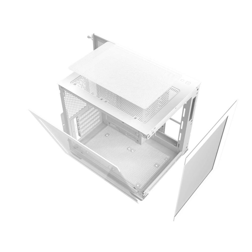 Darkflash C275P M-ATX gaming computer case with full view dual tempered glass panels in white, showcasing sleek design and ventilation.