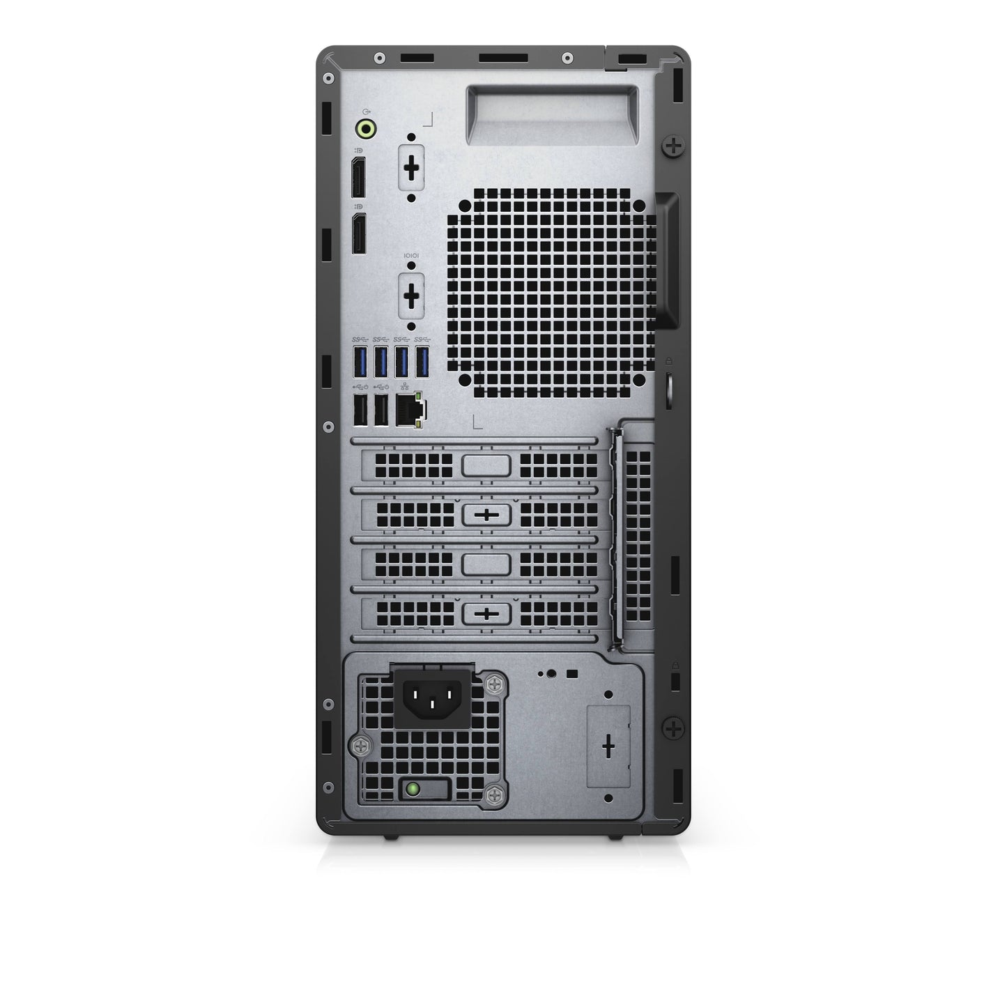 Refurbished Dell OptiPlex desktop tower with Intel Core i7-11700 processor, black case, front USB ports, and ventilation.