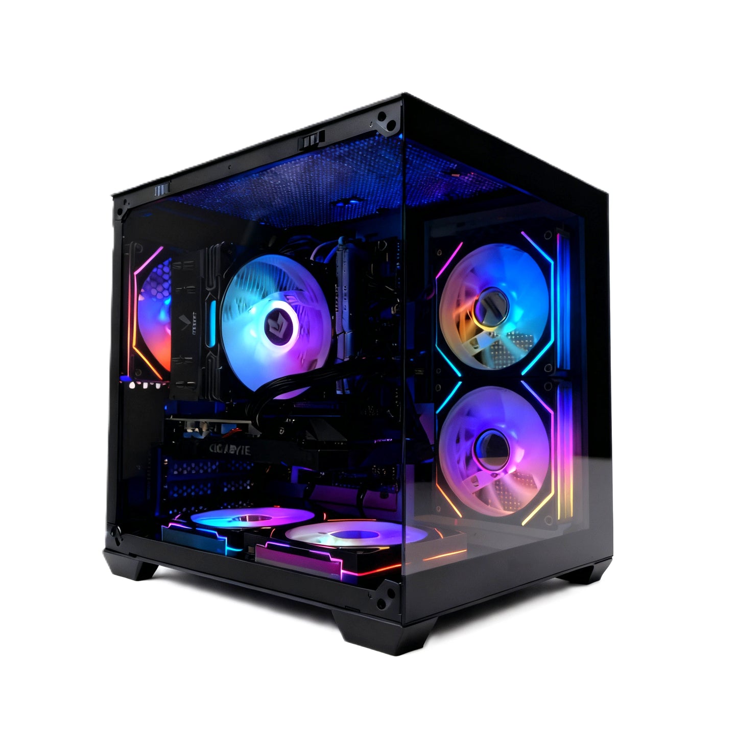 Uniway Gaming PC with Intel Core i5-10500 processor, black gaming computer tower with RGB lighting and front ports.