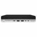 HP Mini Refurbished Desktop PC with Intel Core i7-9700T processor, compact design, black case, and front USB ports.