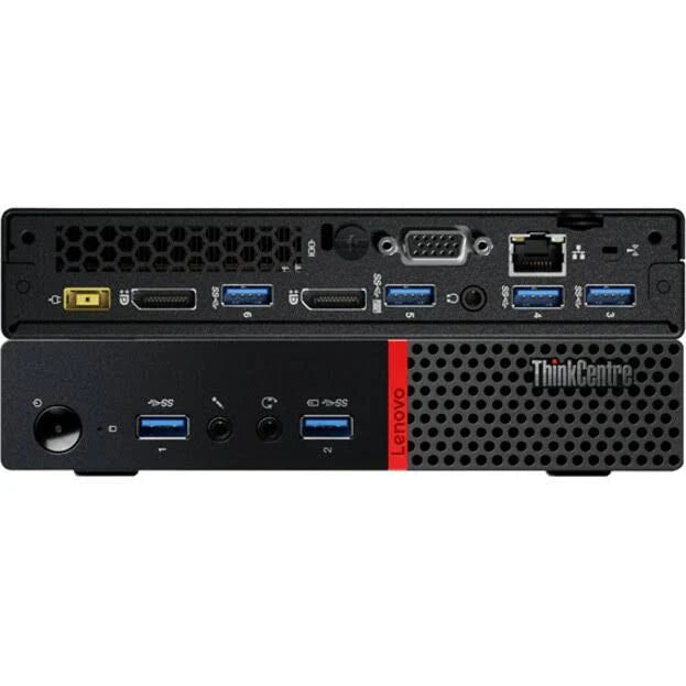 Lenovo ThinkCentre Tiny desktop computer with Intel Core i3-6300T processor, compact refurbished PC on a clean desk.