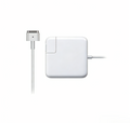 Apple 65W MagSafe 2 power adapter for MacBook laptop, showing the magnetic connector and AC plug.