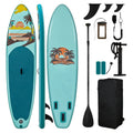 Inflatable Sunset Bay 11-inch paddle board in tropical turquoise, with a green design, suitable for water sports and outdoor adventures.