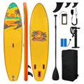 Yellow Sunset Bay 11-inch inflatable paddle board by Uniway Computers, shown floating on water with a clear sky background.