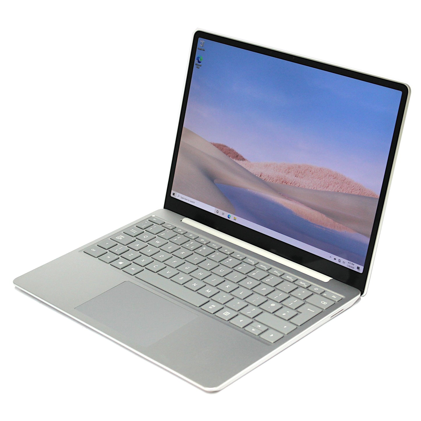 Microsoft Surface Laptop Go 2 in silver, featuring Intel Core i5, 16GB RAM, and 256GB SSD.