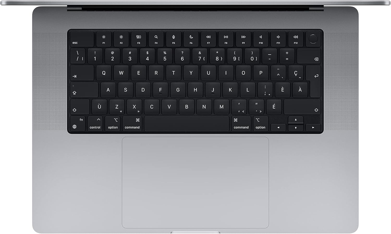 Apple MacBook Pro 16-inch A2485 refurbished laptop in space gray with M1 MAX chip, shown from the front on a desk.