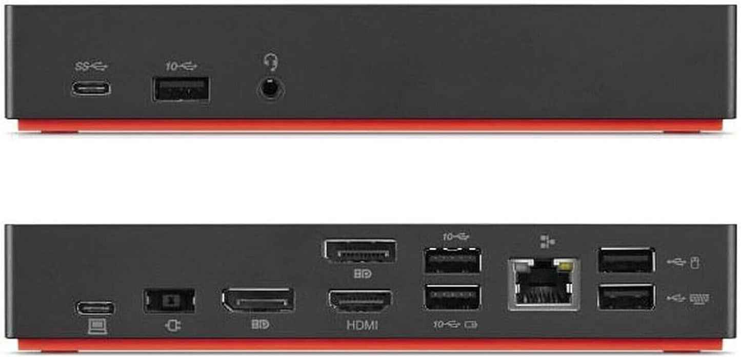 Refurbished Dell Lenovo 40AS USB-C Docking Gen2 station with multiple ports and sleek design for versatile connectivity.