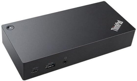 Refurbished Dell Lenovo 40AS USB-C Docking Station Gen2 with multiple ports and cable connections on a white background.
