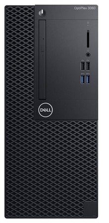 Refurbished Dell OptiPlex Tower desktop with Intel Core i5-8500 processor, black case, and front USB ports.