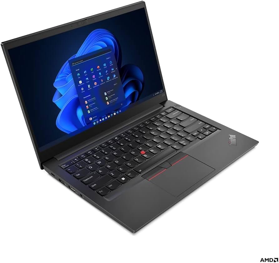 Lenovo ThinkPad E14 Gen 5 laptop with 14" display, Intel Core i5-1335U, 16GB RAM, and 512GB SSD in black.