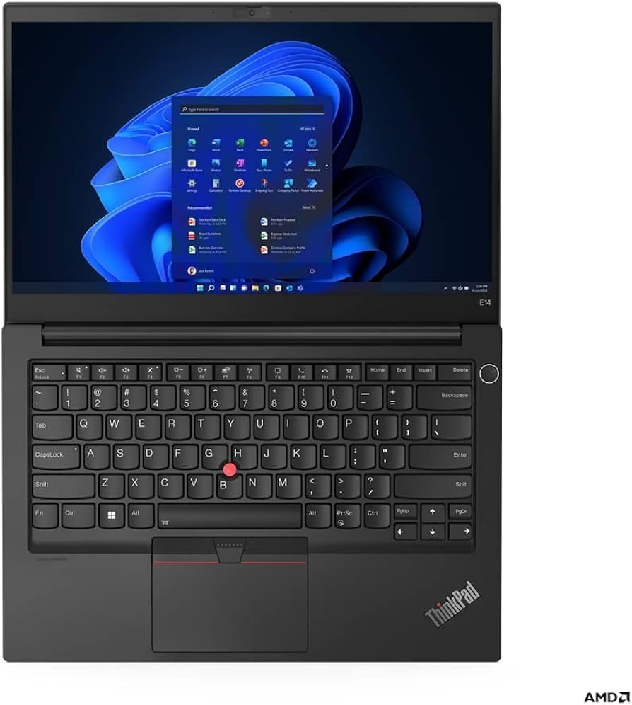 Lenovo ThinkPad E14 Gen 5 laptop with a 14" black display, Intel Core i5-1335U, 16GB RAM, and 512GB SSD.