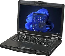 Refurbished Panasonic Toughbook FZ-55 14-inch laptop with Intel Core i5-8365U processor, showing the keyboard and screen.