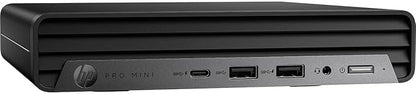 HP Elite Mini Desktop in black, featuring Intel Core i5-12500T, 8GB RAM, 256GB SSD, running Windows 11 Pro.