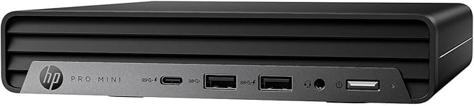 HP Elite Mini Desktop in black, featuring Intel Core i5-12500T, 8GB RAM, 256GB SSD, and Windows 11 Pro.