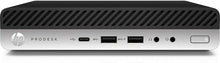 HP Mini Desktop in black, featuring Intel Core i5-7500T, 8GB RAM, 128GB SSD, and Windows 11 Pro, refurbished tiny PC.