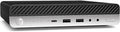 Refurbished HP Mini Desktop PC with Intel Core i5-9500T processor, compact tiny PC design, black case with front ports.