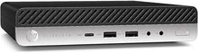 Refurbished HP Mini Desktop PC with Intel Core i5-9500T processor, compact tiny PC design, black case with front ports.