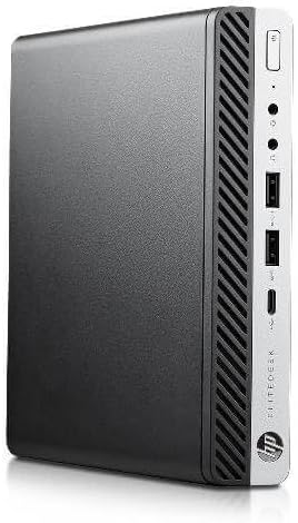 Refurbished HP Mini desktop PC with Intel Core i5-9500T processor, compact tiny PC design, black case, and front port access