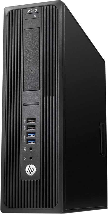 HP Z240 SFF workstation in black, featuring Intel Core i5-6th Gen, 8GB RAM, and 128GB SSD. Refurbished tiny PC.