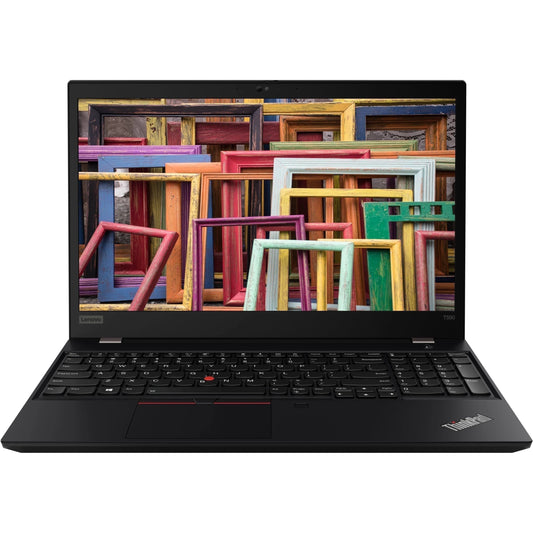 Lenovo ThinkPad T590 15.6-inch refurbished laptop with Intel Core i7-8665U processor and black keyboard.