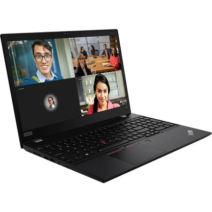 Lenovo ThinkPad T590 15.6-inch refurbished laptop with Intel Core i7 processor, black keyboard, and slim design.