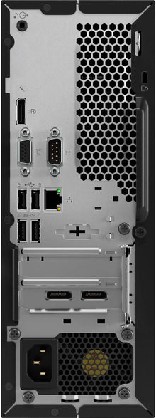 Lenovo Small Form Factor desktop with Intel Core i5-9500 processor, compact design, black case, front USB ports, and power button