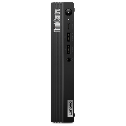 Lenovo ThinkCentre Tiny desktop computer with Intel Core i7-12700T processor, compact refurbished PC on a white background.