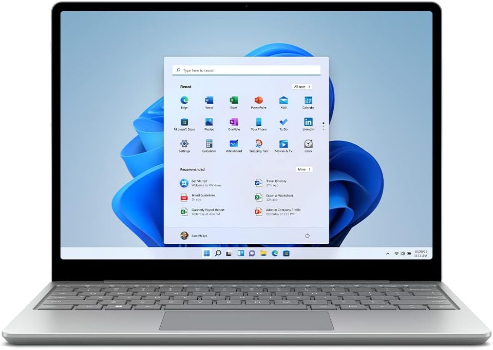 Microsoft Surface Laptop 2 in silver with 13.5-inch display, Intel Core i5, 8GB RAM, 256GB SSD, running Windows 11 Pro.