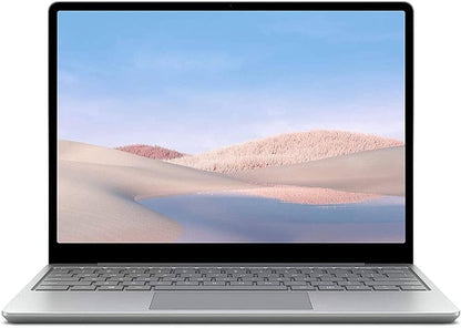 Microsoft Surface Laptop Go 1 in silver, 12.4-inch display, Intel Core i5, 16GB RAM, 256GB SSD, Windows 11 Pro, refurbished laptop.