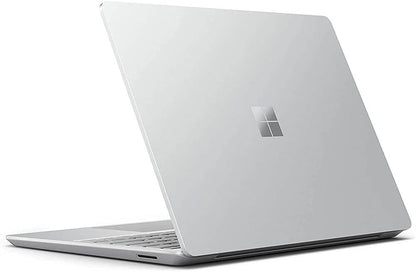 Microsoft Surface Laptop Go 1 in silver with 12.4-inch display, Intel i5, 16GB RAM, 256GB SSD, Windows 11 Pro, refurbished.