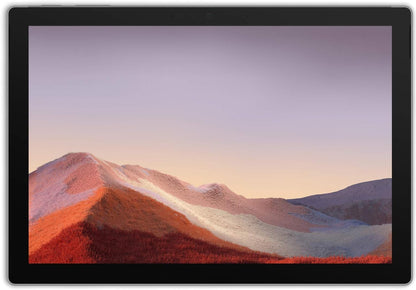 Microsoft Surface Pro 7+ laptop with 12.3-inch screen, silver finish, Intel i7 processor, 16GB RAM, and Windows 11 Pro.