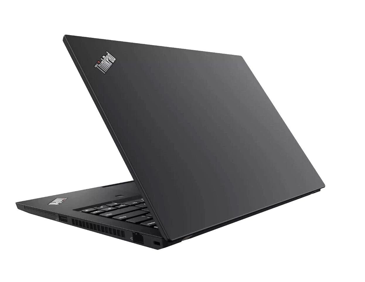 Lenovo ThinkPad T14 Gen 2 14-inch refurbished laptop with AMD Ryzen 7 Pro 5850U processor, black exterior, open display