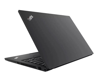 Lenovo ThinkPad T14 Gen 2 14-inch refurbished laptop with AMD Ryzen 7 Pro 5850U processor, black exterior, open display