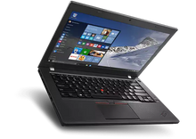 Lenovo ThinkPad T460 laptop in black, featuring Intel Core i5-6300U, 8GB RAM, and 256GB SSD, refurbished design.