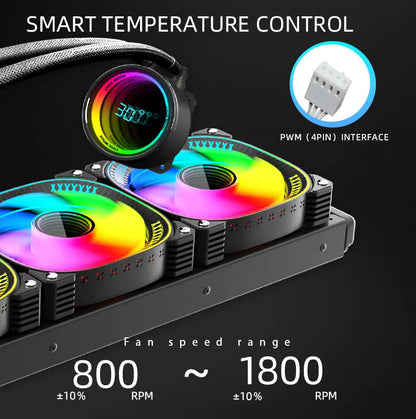 Coolmoon TY360 liquid AIO CPU cooler with 360mm radiator and ARGB lighting, designed for high-performance PC cooling.