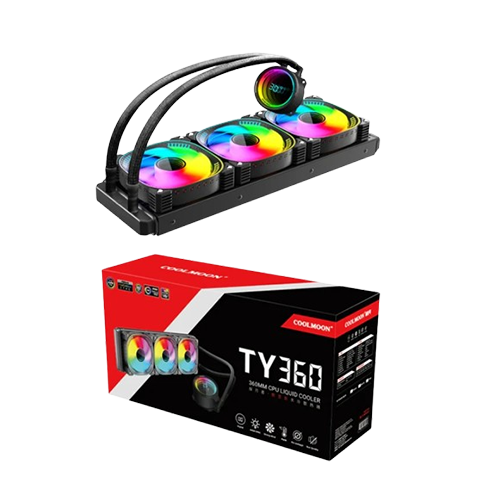 Coolmoon TY360 Liquid AIO 360mm ARGB CPU Cooler with sleek radiator and fans for high-performance liquid cooling system.