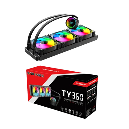 Coolmoon TY360 Liquid AIO 360mm ARGB CPU Cooler with sleek radiator and fans for high-performance liquid cooling system.