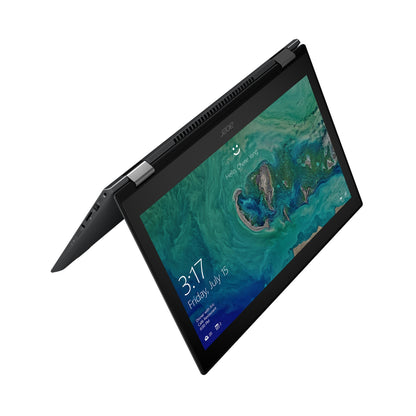 Acer Spin 5 13.3-inch refurbished laptop with Intel Core i5 processor, open showing keyboard and screen.