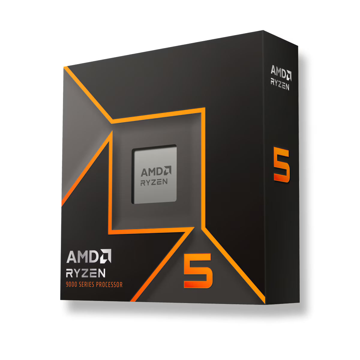 AMD Ryzen 5 9600X processor with 6 cores and 12 threads for AM5 socket, featuring the AMD branding and sleek design.