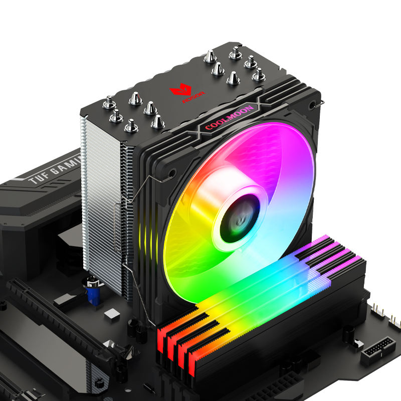 Coolmoon AOSOR AS600 CPU air cooler with ARGB lighting, 6 heat pipes, 120mm PWM fan, compatible with Intel LGA1700 and AMD AM5.