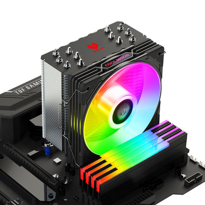 Coolmoon AOSOR AS600 CPU air cooler with ARGB lighting, 6 heat pipes, 120mm PWM fan, compatible with Intel LGA1700 and AMD AM5.