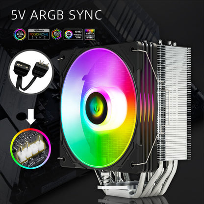 Coolmoon AOSOR AS600 CPU air cooler with ARGB lighting, 6 heat pipes, 120mm PWM fan, compatible with Intel LGA1700 and AMD AM5.
