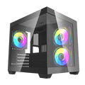 Darkflash C275P M-ATX gaming computer case with full view dual tempered glass panels in black.