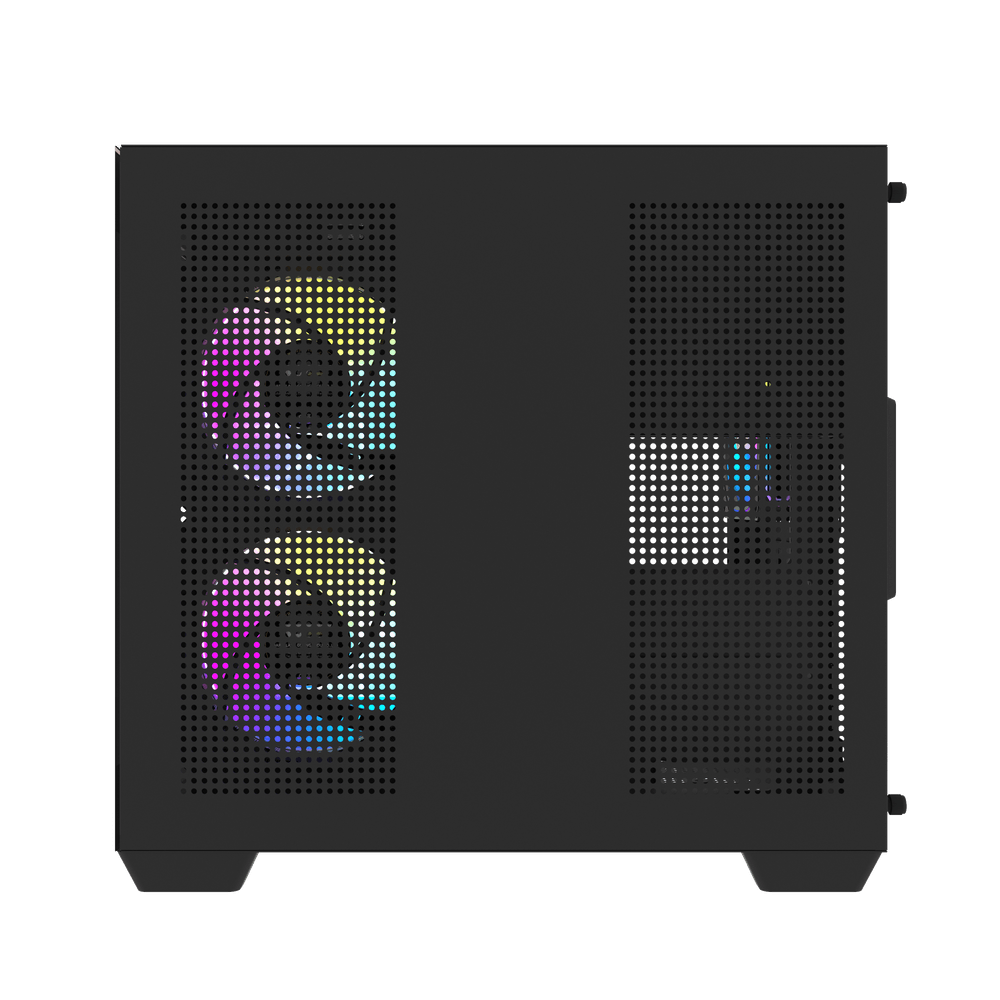 Darkflash C275P M-ATX gaming computer case with full view dual tempered glass panels in black.