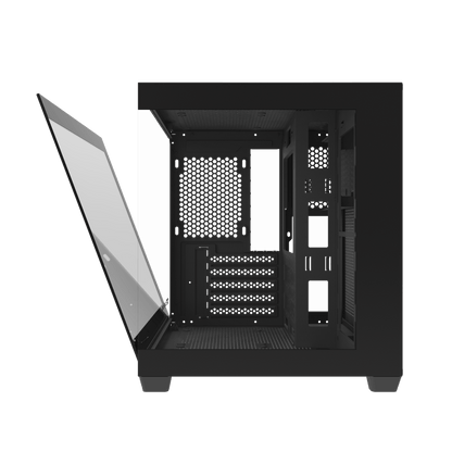 Darkflash C275P M-ATX gaming computer case with full view dual tempered glass panels in black.
