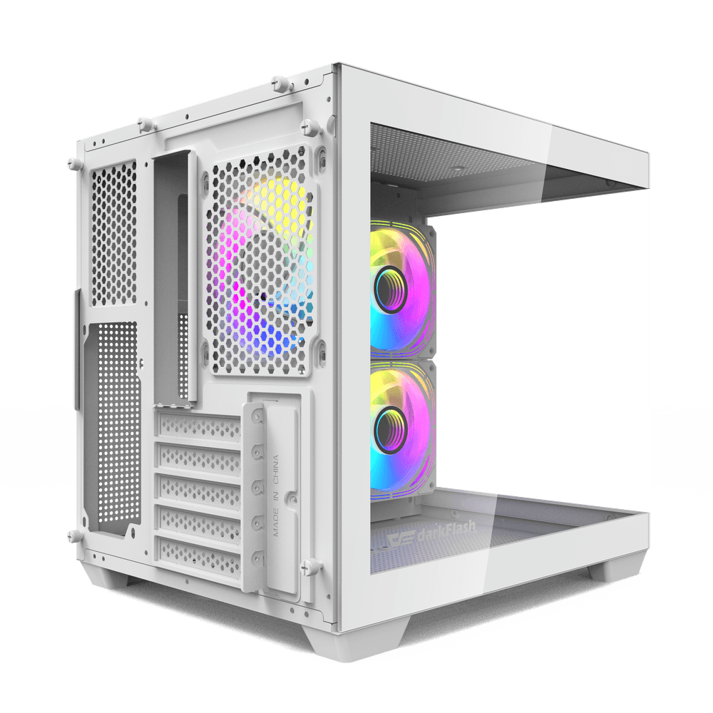 Darkflash C275P M-ATX full view gaming computer case with dual tempered glass panels and white finish.