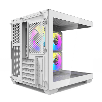 Darkflash C275P M-ATX full view gaming computer case with dual tempered glass panels and white finish.