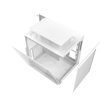 Darkflash C275P M-ATX gaming computer case with full view dual tempered glass panels in white, showcasing sleek design and ventilation.