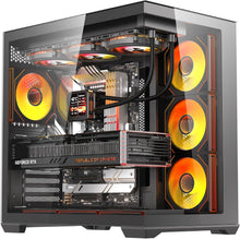 Darkflash C280 ATX gaming computer case with 270° panoramic tempered glass side panel in black.