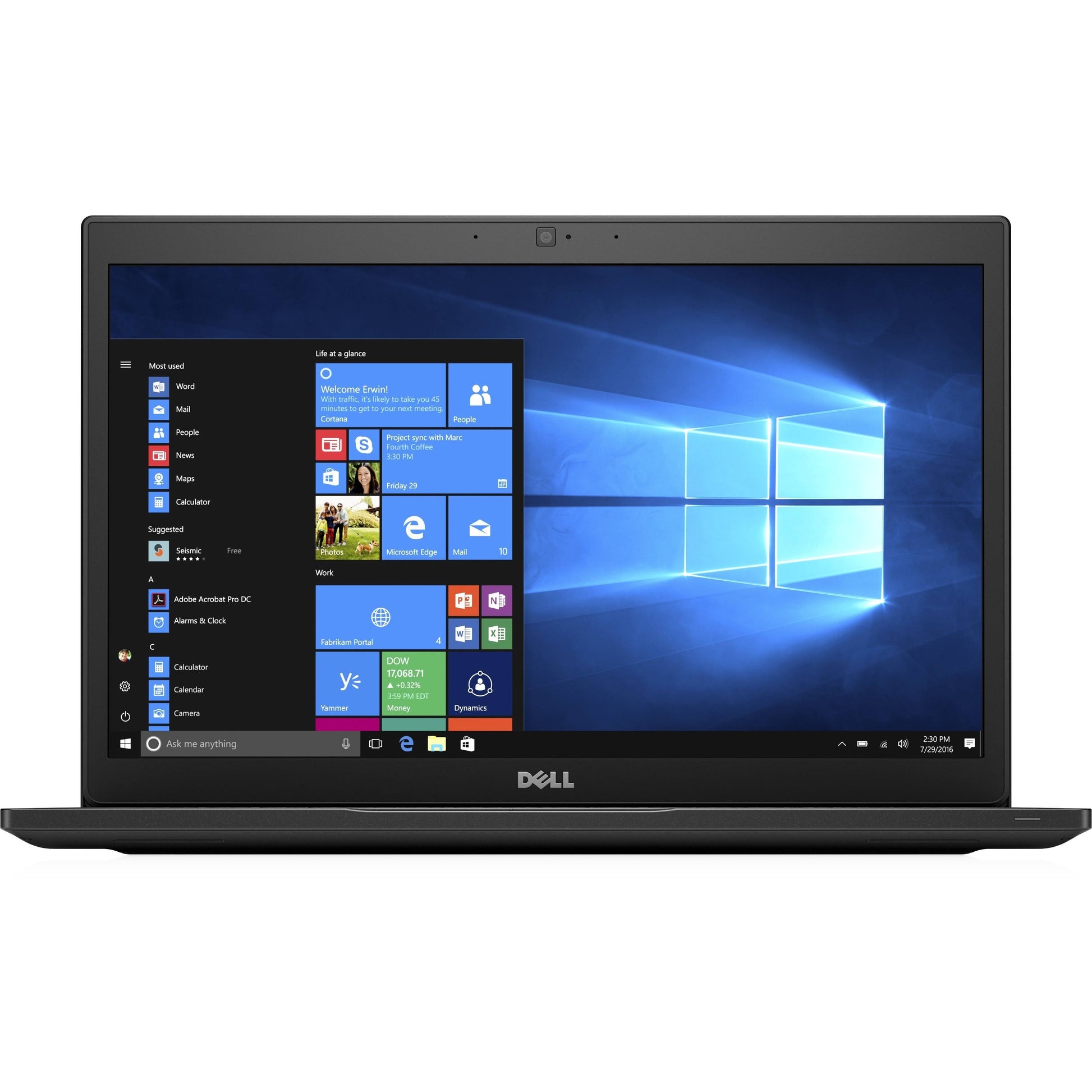 Dell Latitude 7480 14-inch refurbished laptop with Intel Core i7-7600U processor, showing the laptop's screen and keyboard.
